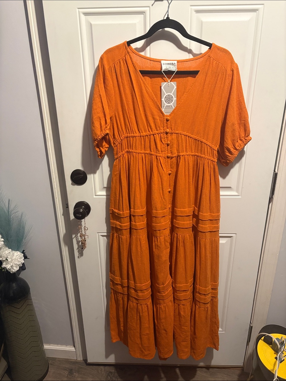 Textured Tiered Maxi Dress in Orange